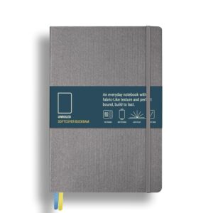 PAPERCOAL SOFTBOUND Notebook with Buckram Soft Cover - Grey - Unruled - Smart Size (200x135 mm) - 192 Pages